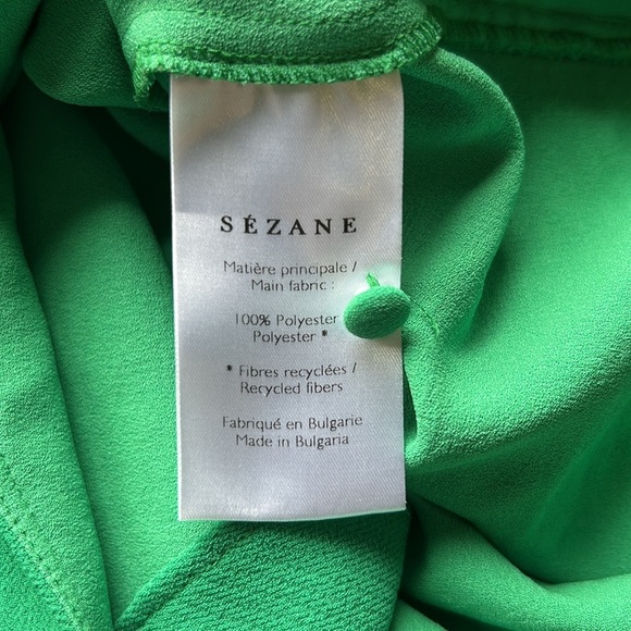 Sezane Abelia Blouse Green Faux Wrap Top Vneck Draped Shirt Long Sleeve 34 US XS - Picture 8 of 13
